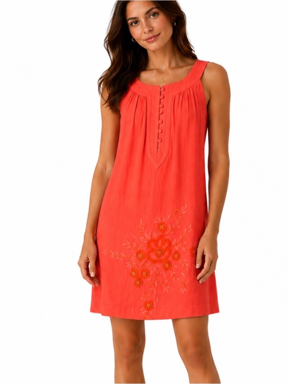 Alice Ritter dress Women’s Coral Embroidered A-Line Skirt 100% cotton lined SZ 4